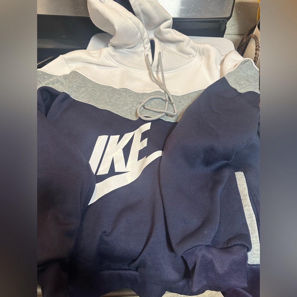 "IKE" White and Navy Hoodie